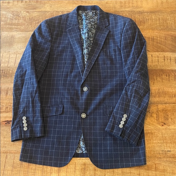 James Tattersall Other - James Tattersall Navy Blue Plaid Cotton Blend Blazer 40S